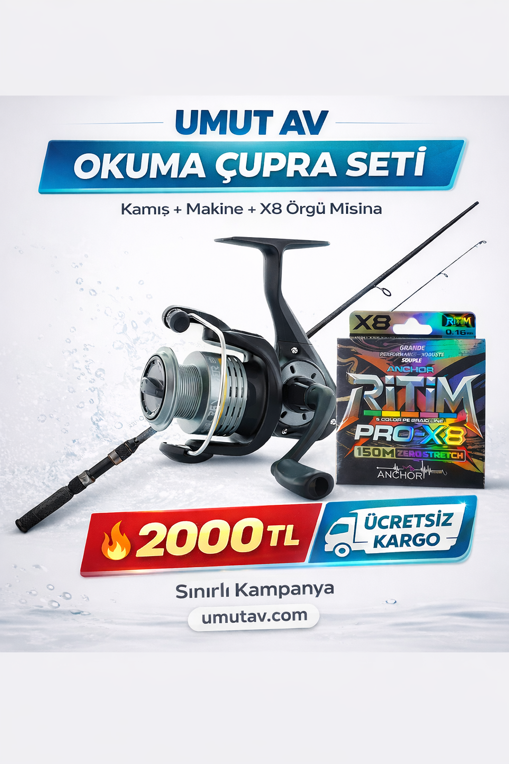 Okuma Çupra Seti – Okuma Revenger 2500 + Wave Up 7-21 Kamış + 8X Örgü Misina