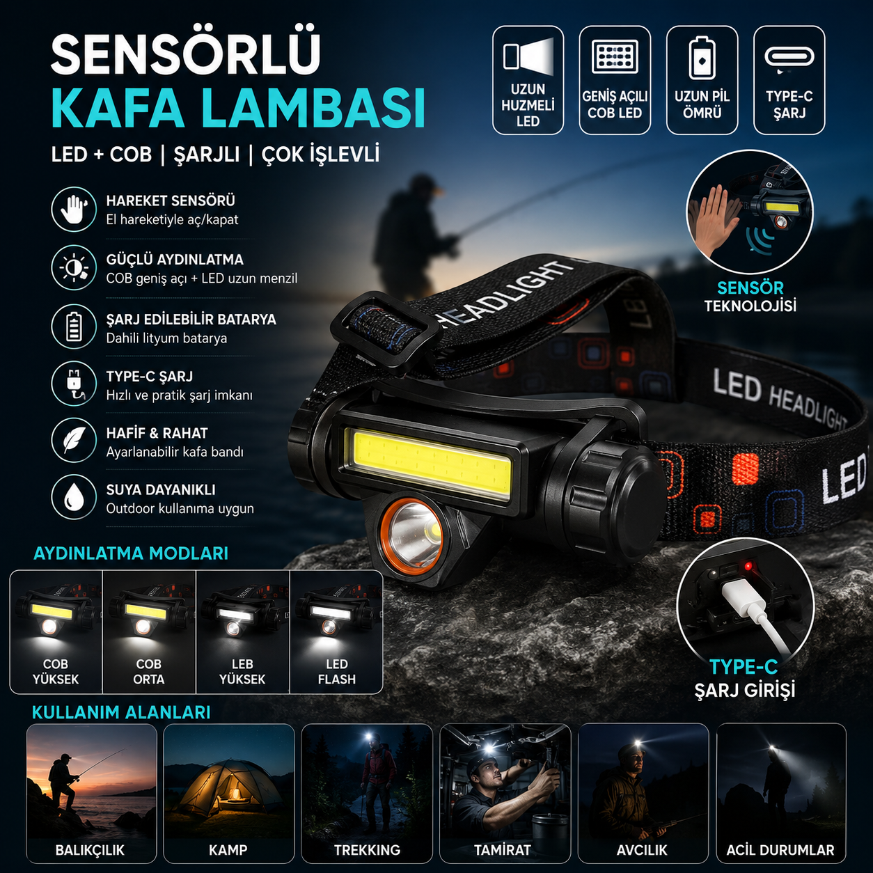 High Power Headlamp | Şarjlı Güçlü LED Kafa Feneri